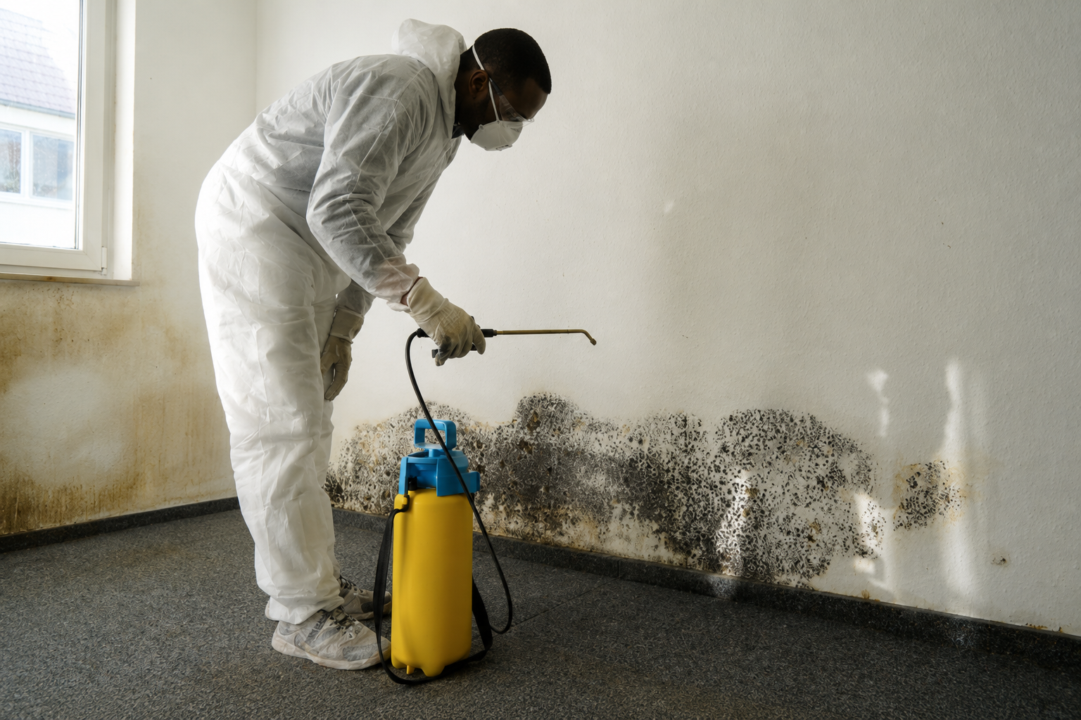 Mold remediation professional treating Riverside CA home