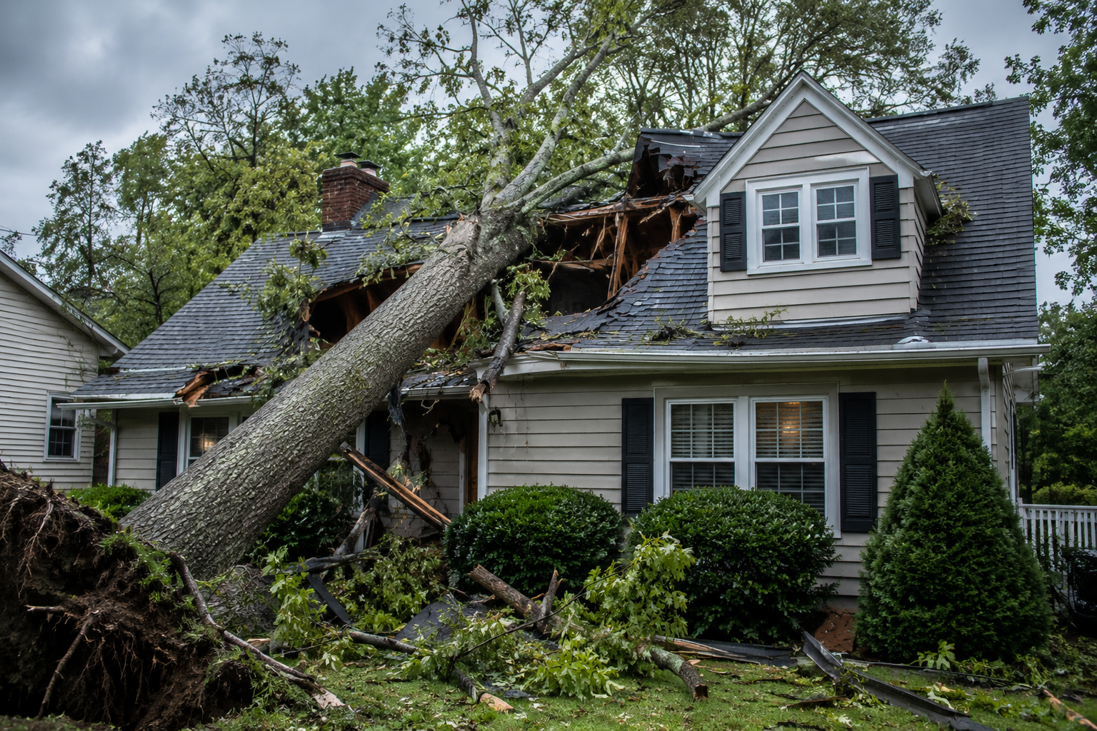 Storm damage to Riverside CA home requiring professional restoration